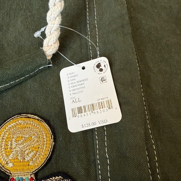 NWT Free People Green Canvas Patchwork Rope Strap Duffle Tote Bag - Picture 6 of 13